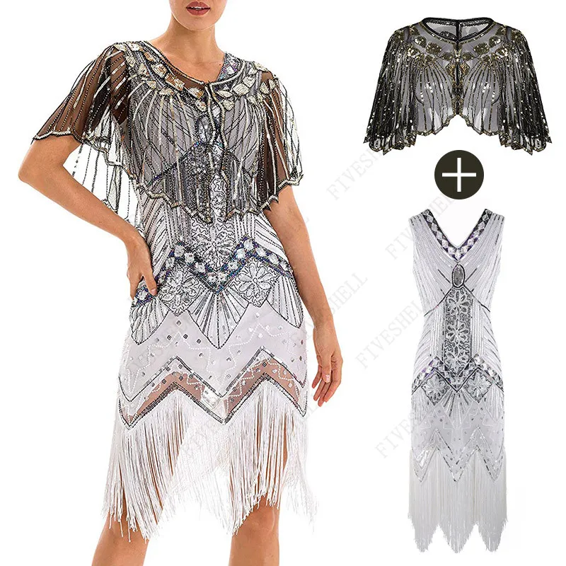 

1920S European American Women's New Party Sexy Dresses Fashion Plus Size Solid Color Sequins Tassel Dress Size S-4XL