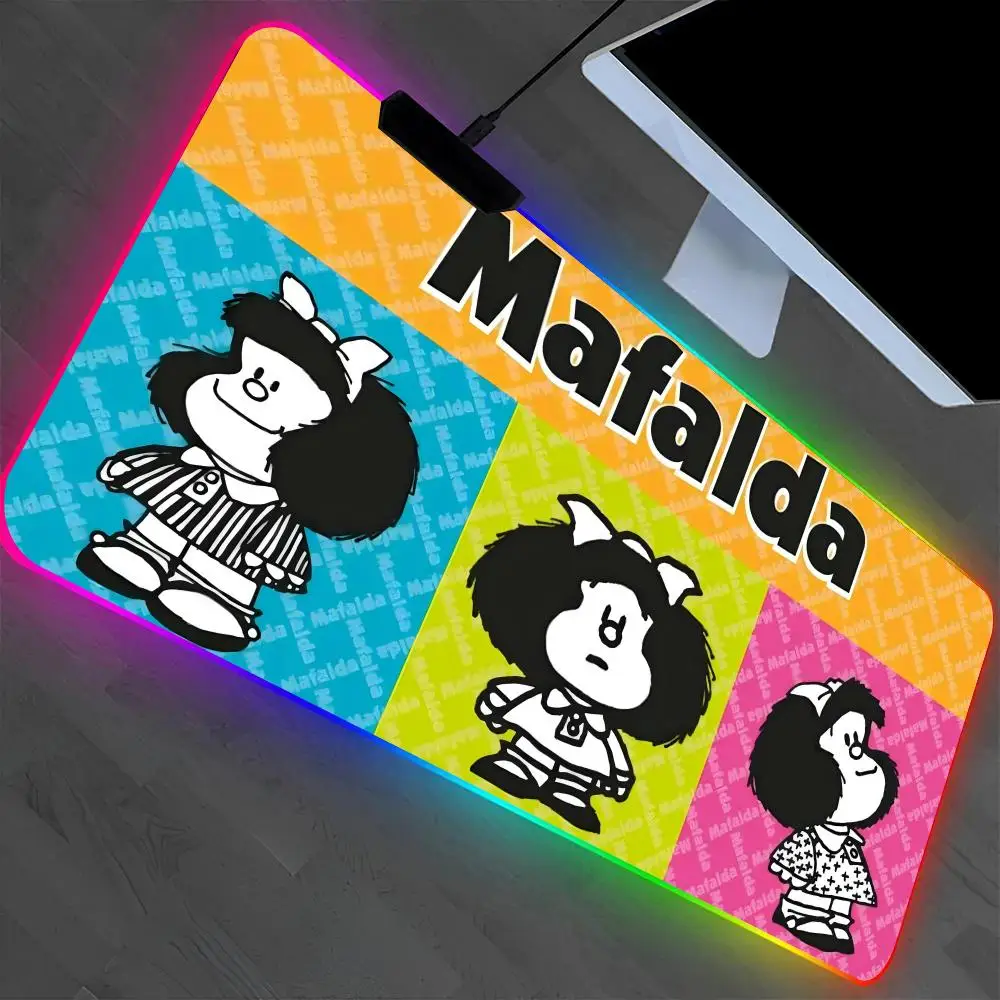 

M-Mafalda Mouse Pad Laptop Mat Gaming RGB Anime Mousepad Backlit Gamer Girl Cartoon Table Pads Deskpad
