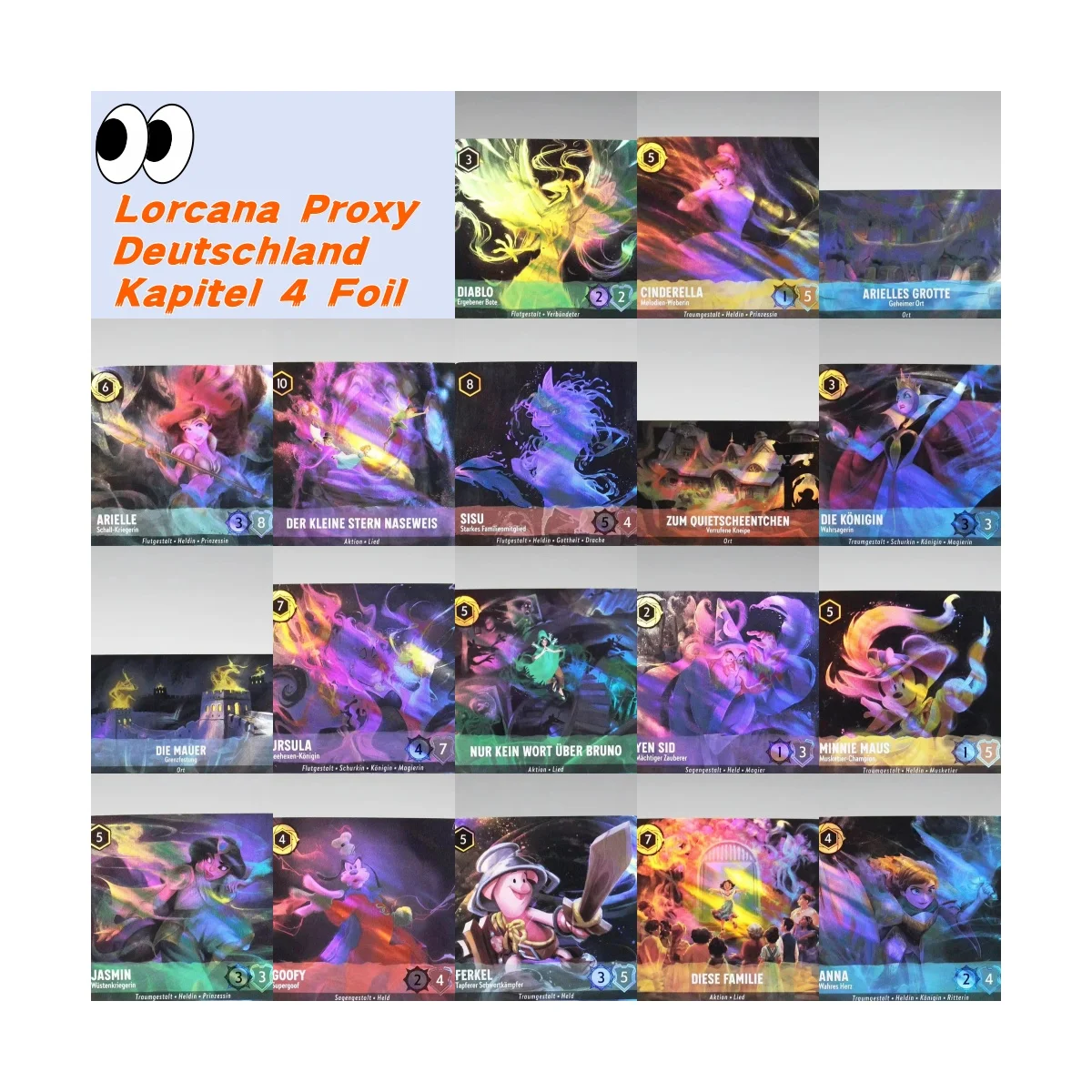 

Lorcana Proxy Deutschland Kapitel 4 Foil TCG Karten - Ursula/Jasmine/Cinderella (Premium-Qualität, Turnierlegal, Sammleredition