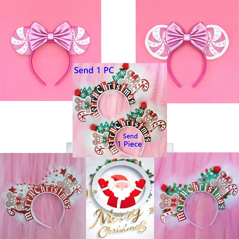 

Disney Christmas Day Mickey Ears Headbands Girls Candy Canes Hairbands Kids Christmas Tree Hair Accessories Women Festival Gift