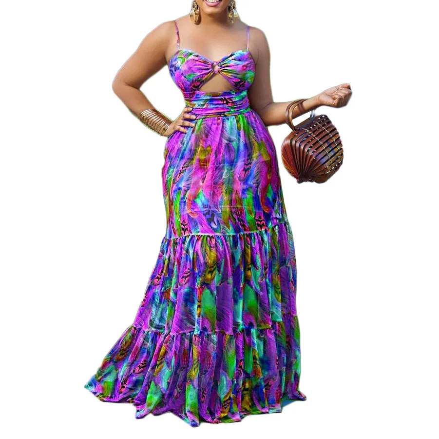 Summer Sexy African Women Sleeveless Printing Polyester Long Dress African Dresses for Women African Clothes Women S-3XL