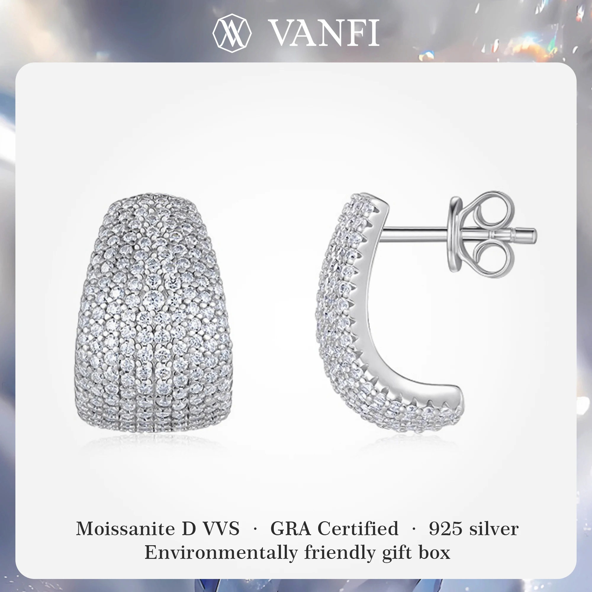 

Kfvanfi D VVS1 Moissanite s925 sterling silver women's earrings plated with 18k white gold shining luxury GRA certified jewelry