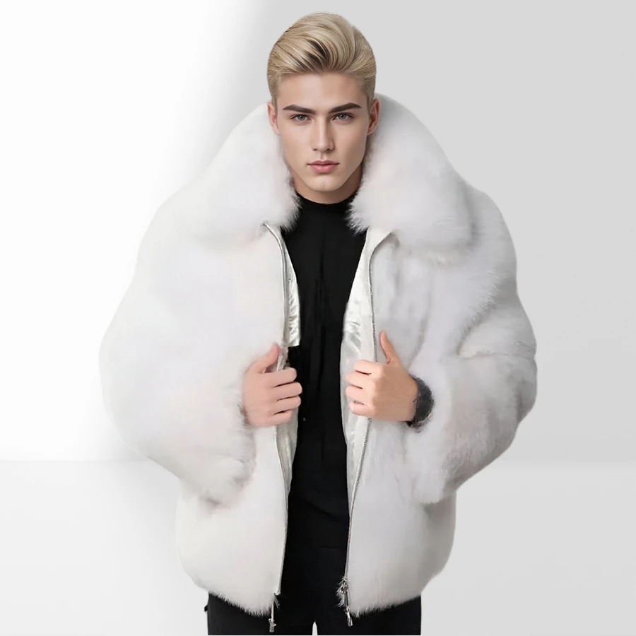 

Men Fur Coat Winter Real Fur Jackets Natural Fox Fur Jacket Men's Full Skin Fox Fur Bomber Jacket 2024 Luxury New Arrival
