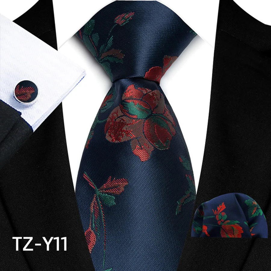 Paisley-Krawattenset für Herren, luxuriöse Krawatte, Einstecktuch, Manschettenknöpfe, 3-teiliges Set, klassische florale Krawatte, Einstecktuch für Anzug, Hochzeit, Business, Cravata – Detail 16