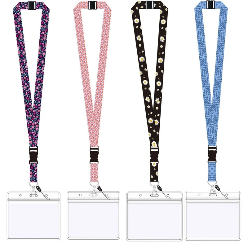 Floral Prints Badge Reel for ID Tag Name Badge Holder Pass Work Card Lanyard Easy Pull Cellphone Neck Strap Working Permit Case