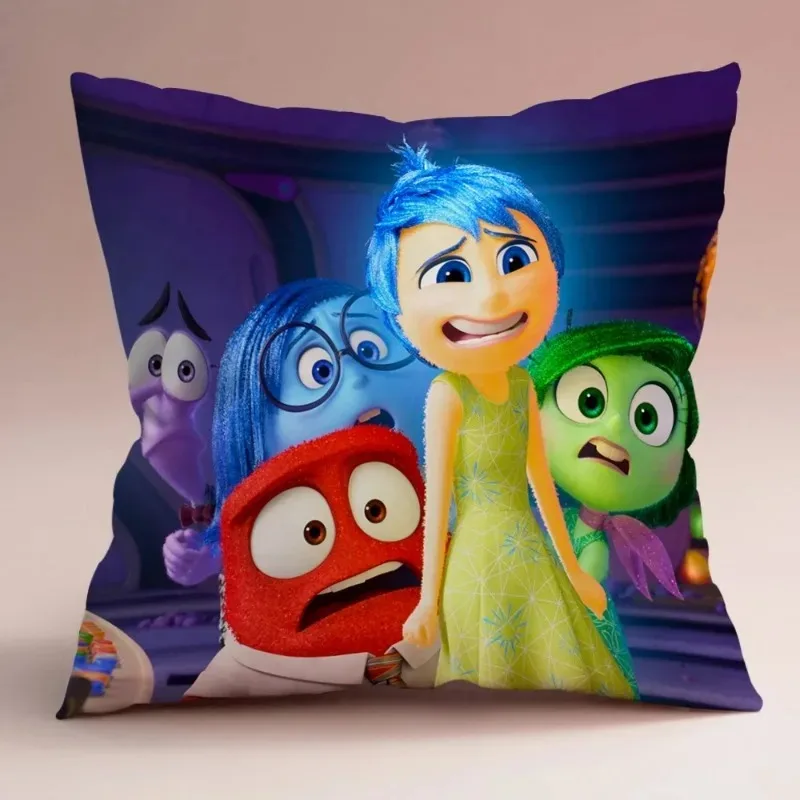 Disney Cartoon Inside Out 2 Pillow Cushion Cover 45*45CM Joy Sadness Anime Figures Throw Pillows Case Bedroom Sofa Decoration