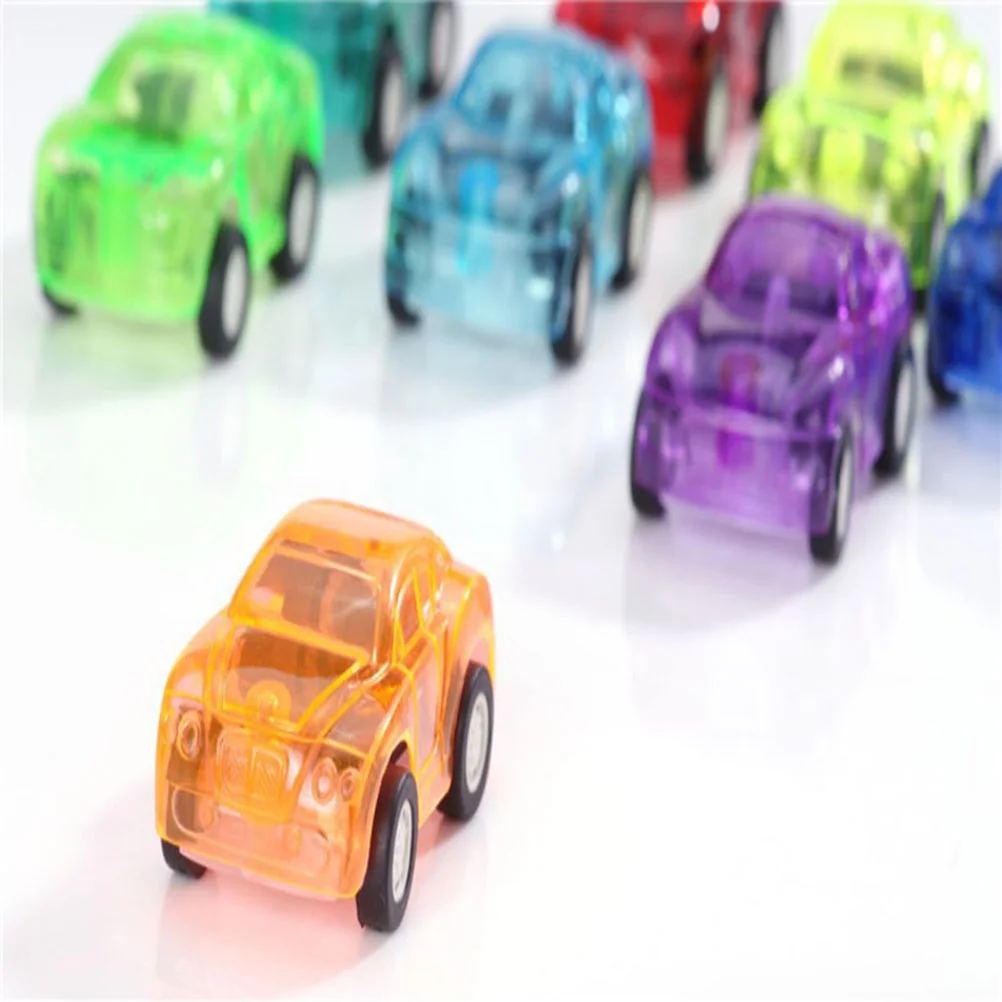 20szt Mini Pull Back Car Toy Przezroczyste małe pojazdy Zabawki Plastikowe zabawne samochody dla dzieci Maluch (losowy kolor)