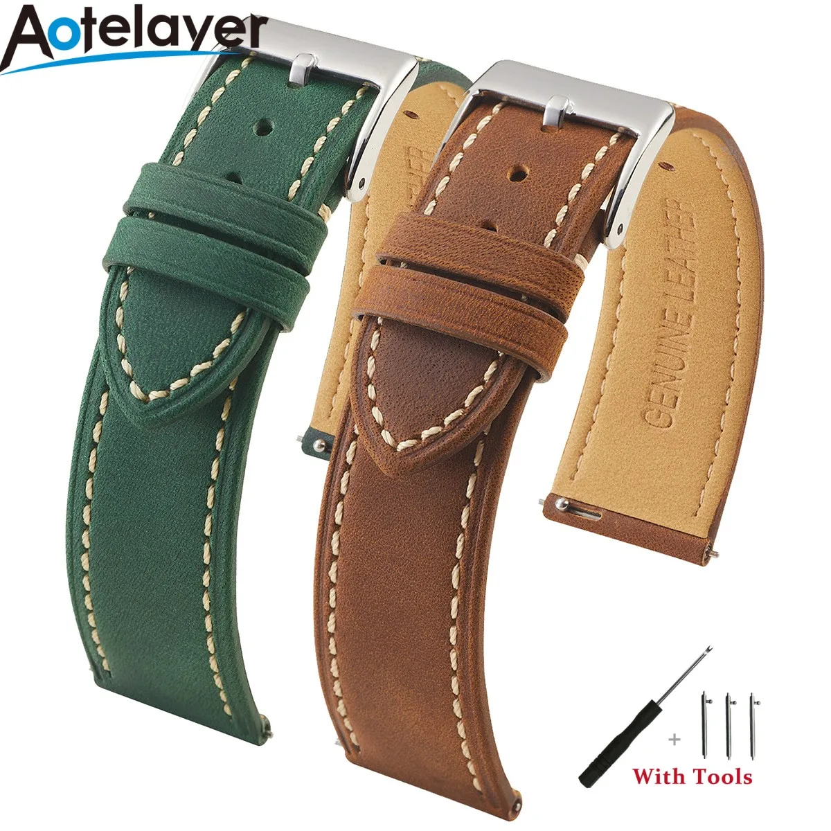 

18 20 22mm Quick Release Vintage Frosted Matte Ultra Thin Crazy Horse Leather Watch Strap Waterproof Calfskin Belts Accessories