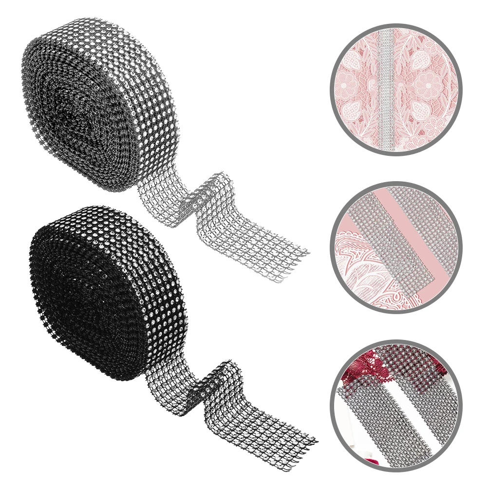 

2 Rolls Imitation Diamond Decoration Crystal Rhinestone Ribbon Bling Wrap Silver Gemstone Ribbons