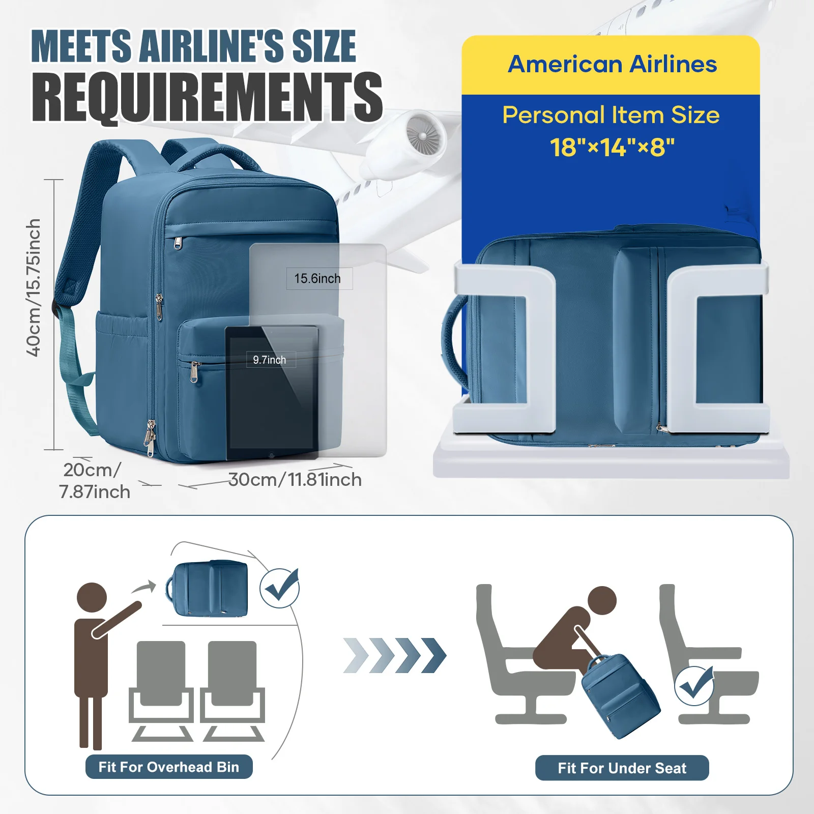 حقيبة ظهر للسفر مضغوطة بالفراغ، حقيبة تخزين الملابس، حقيبة ظهر للطائرة Ryanair مقاس 40 × 30 × 20 حقيبة كمبيوتر محمول، حقيبة ظهر جامعية