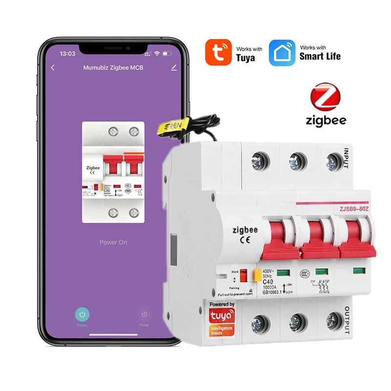 Smart Life Zigbee 3P Tuya Circuit Breaker 16A-125A MCB Tuya Zigbee Hub Gateway Control Voice Control Via Alice Alexa Google Home