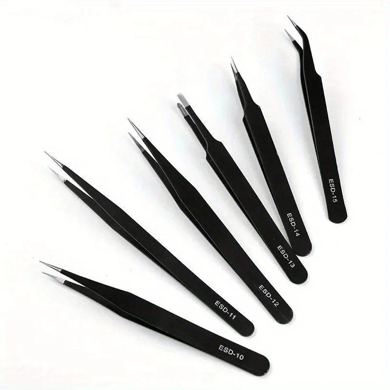 Precision Tweezers Set, Advanced Anti-Static Stainless Steel Tweezers, ESD Curved Tweezers, Suitable for Electronic Products