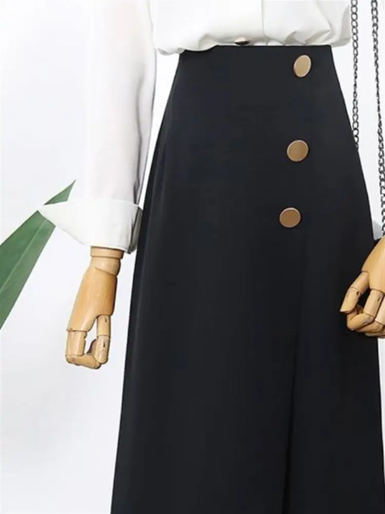 

Spring Autumn High Waist A-Line Midi Skirt Women's Design Sensation Professional Knee-Length Over-Bump Half Skirt