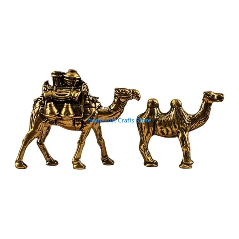 Y3NA Pack Of 2 Brasses Desert Camels Figurines Antique Finish Collectible Ornaments