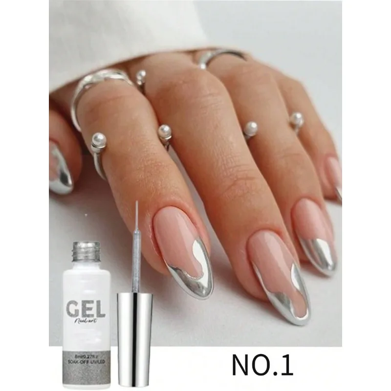 Esmalte Glitter Reflexivo, Gel Estilo Francês, Linha Glitter Pull, Listra Graffiti, Espumante Brilhante, Champanhe, Forro Dourado, 8ml