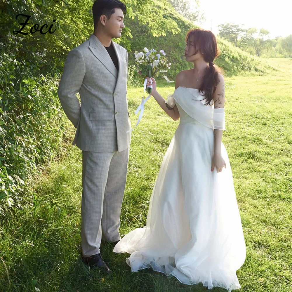 

Zoci Simple Mermaid Organza Korea Wedding Dresses Photoshoot Customized Off The Shoulder Bridal Party Gowns Garden Bride Dress