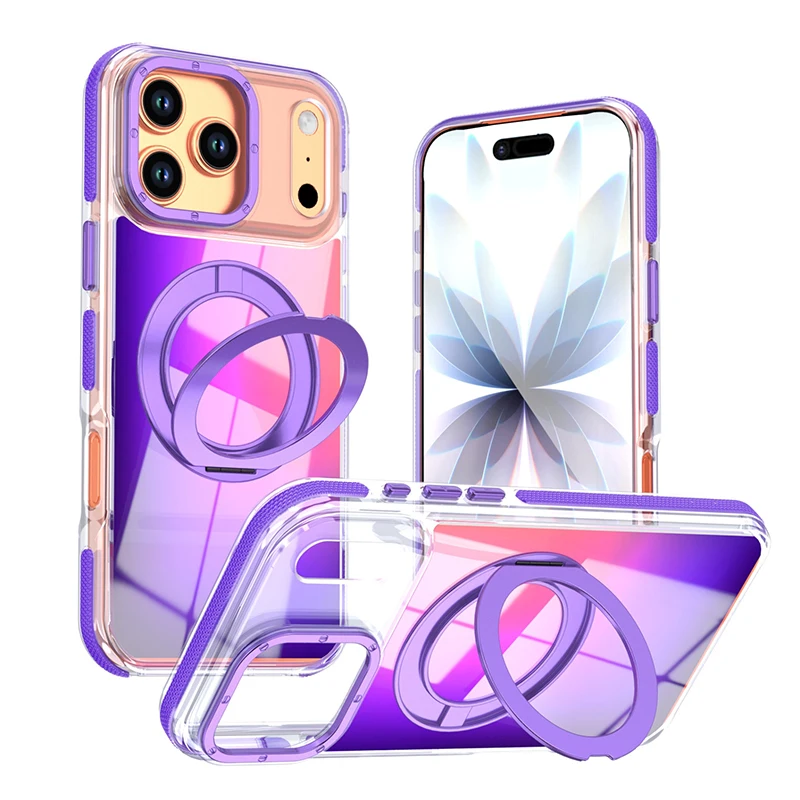 Luxury 360 ° Rotating Bracket Drop Protection Case For iPhone 17 Air 16 15 14 Plus 13 Pro Max 12 For Magsafe Gradient Cover