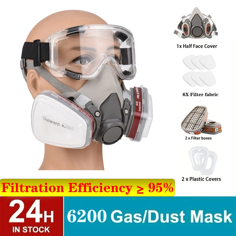 Respiratore con maschera antipolvere a mezza faccia 6200/11 in 1 per spruzzatura di vernice industriale, vapori organici chimici, con protezione del filtro