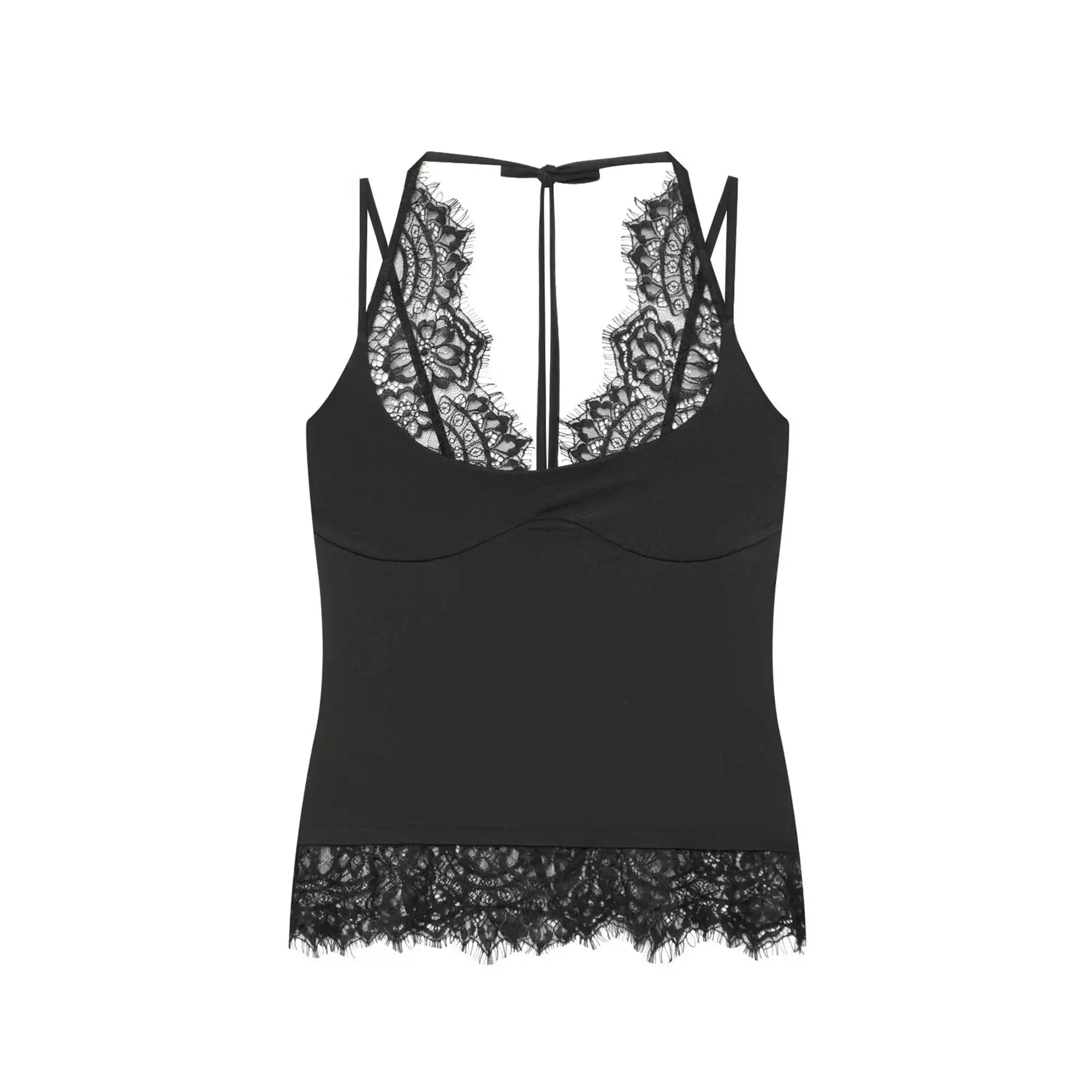 TFMLN Damen Neckholder-Top mit Spitzenbesatz, schickes ärmelloses Cami-Top, Sommer, neu, einfarbig, sexy, schlankmachend, für Ausgeh-Looks, lässige Damenbekleidung – Detail 2