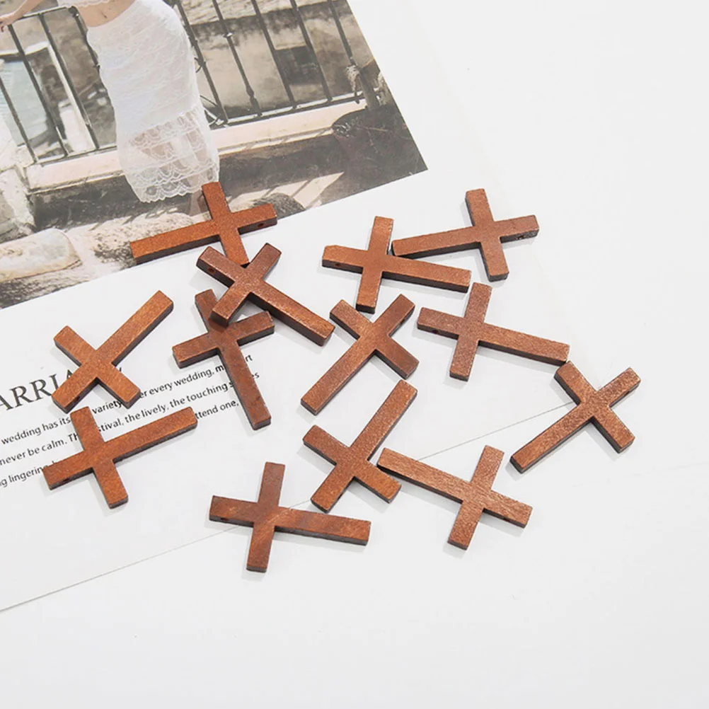 

30 Pcs Halloween Mini Wooden Cross Pendant Handicrafts DIY Jewelry Handmade Party Decoration 30pcs (brown) Retro Holding