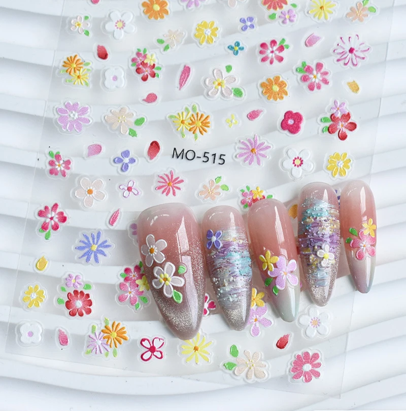 5d تنقش مسمار ملصقات فنية الربيع الملونة بتلات صغيرة ديزي الزهور ملصقات ل رسومات أظافر مانيكير نصائح الزينة