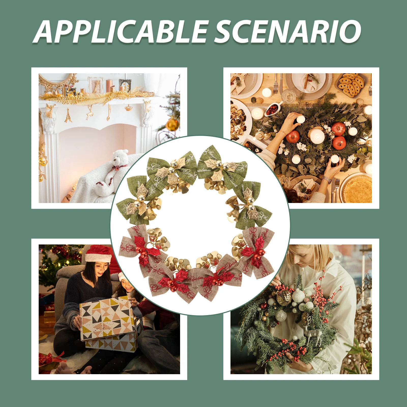 

8Pcs Christmas Bows Bell Ornaments Premium Cloth Metal Ribbon Hanging Decoration Gift Wrapping Supplies Xmas Bell Bows