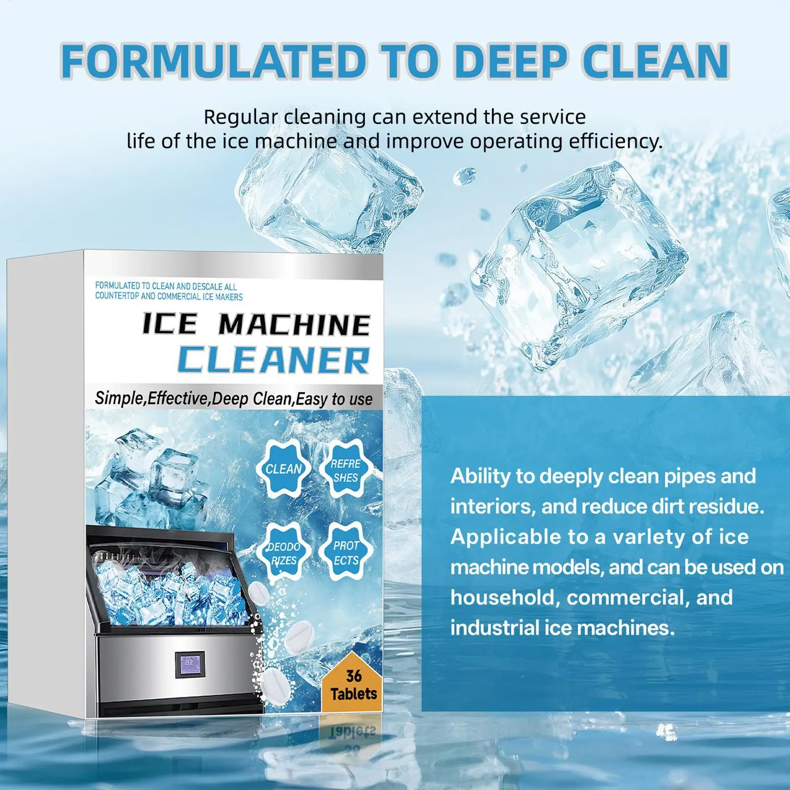 Ice Maker Cleaner 36Pcs Descaling Deodorizing Drop In Cleaning Tablets Deep Protect Solution Home Bar Kitchen Appliance Care