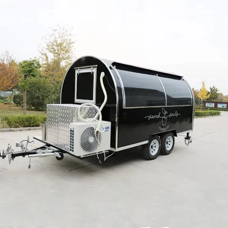 الاستخدام المنزلي، مقطورات طعام مستديرة متنقلة، شاحنة طعام صغيرة رخيصة، عربة شواء سوداء، متجر مشروبات الطعام للبيع