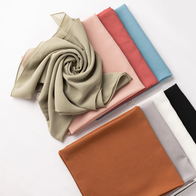 90*90cm Square Solid Color Women Chiffon Hijab Muslim Scarf Soft Ramadan Scarves Shawl Muffler Neckerchief Outdoors Bandanna