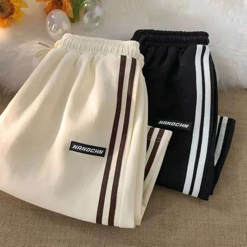 Striped Shorts Women Summer Streetwear Loose Wide Leg Shorts Y2K Korean Oversized Casual Elastic High Waist Sports Shorts Bf