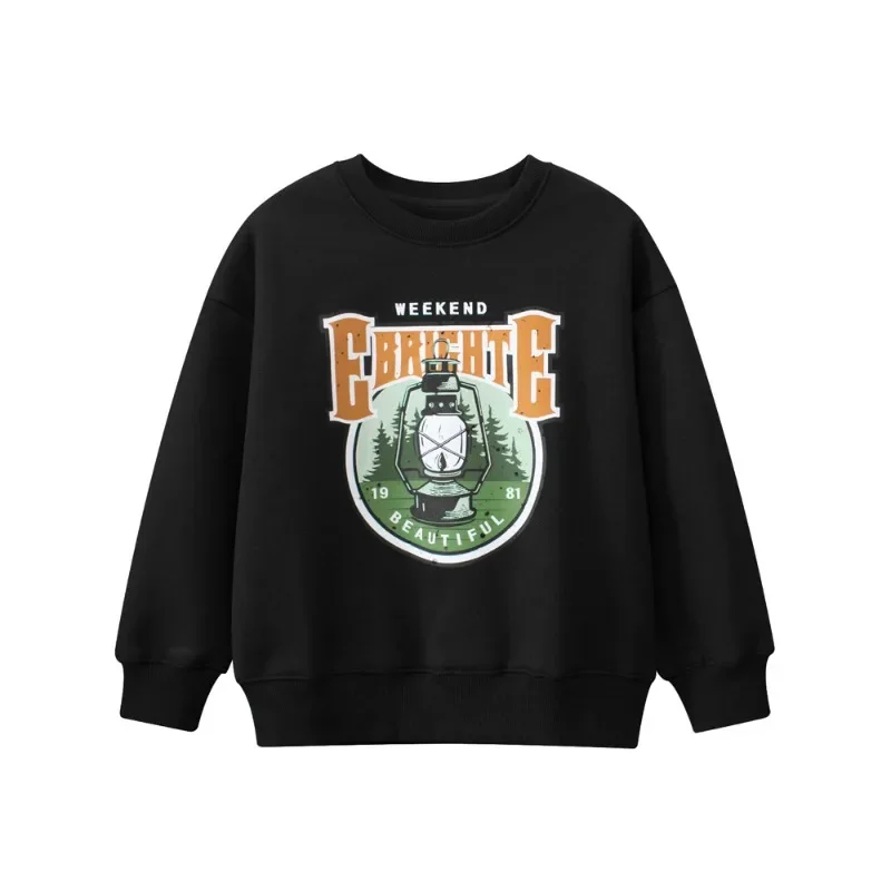 Spring New Teenagers Boys Girls Cartoon Sweatshirts Young Children's Velvet Long Sleeve Warm Pullover Top Dropshipping