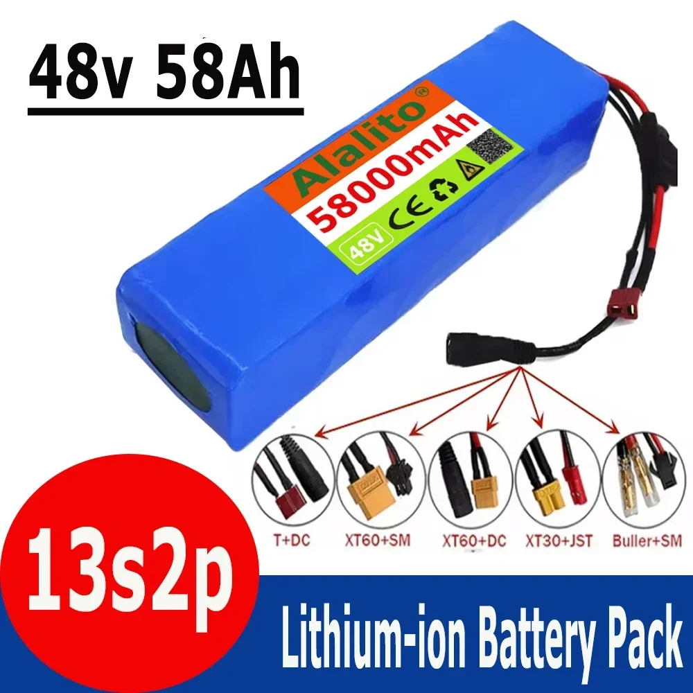 

48V 58Ah 18650 Lithium Battery Pack 13S2P 1000W High Power Battery 54.6V 58000mAh BMS + Fuse