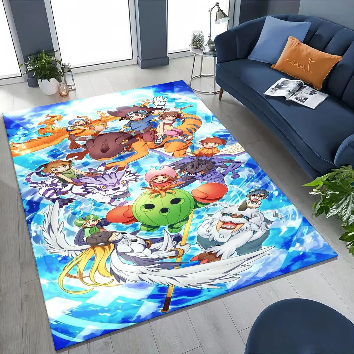 Retro Digimon Adventure Angewomon Agumon Cartoon Rug for Bedroom Living Room Sofa Home Doormat Decor,Kids Non-slip Floor Mat