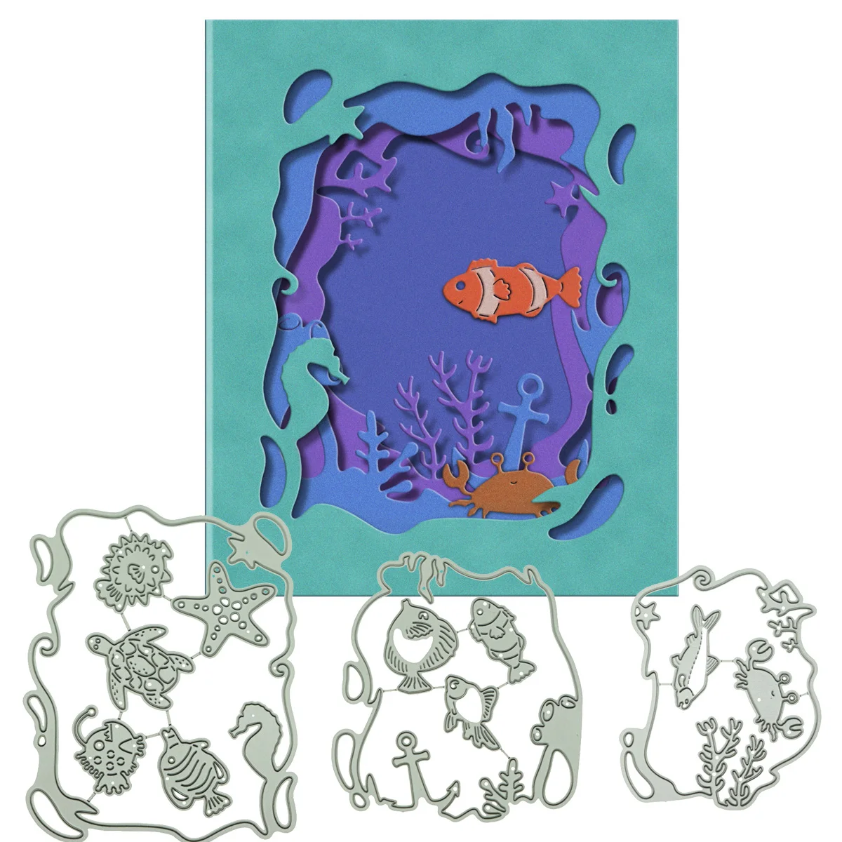 Layered Frame Underwater Clown Fish Turtle Crab Metal Cutting Dies Set For DIY Postcard Clipart Greeting Card Decorating Cutter