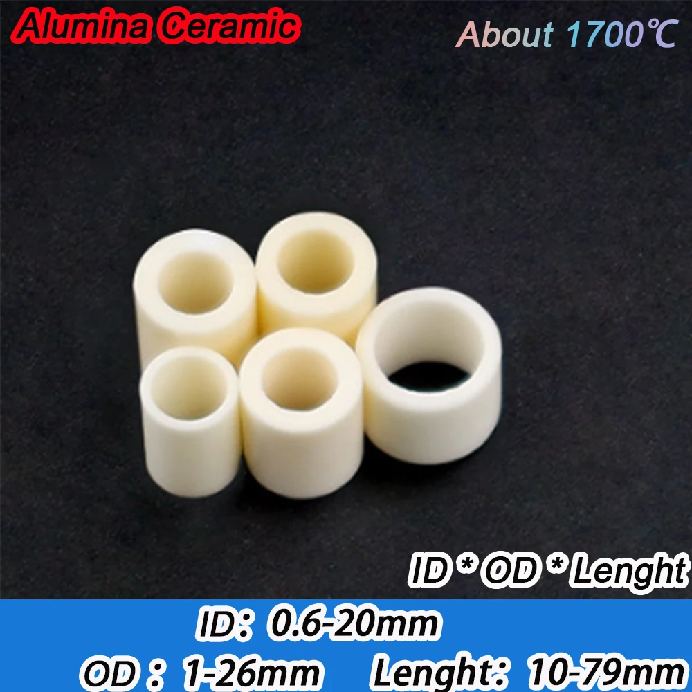 ID 0.6-20mm Single Hole Alumina Ceramic Tube Insulation Resistance High Temperature Hollow Thermocouple Protection Ceramic Tube