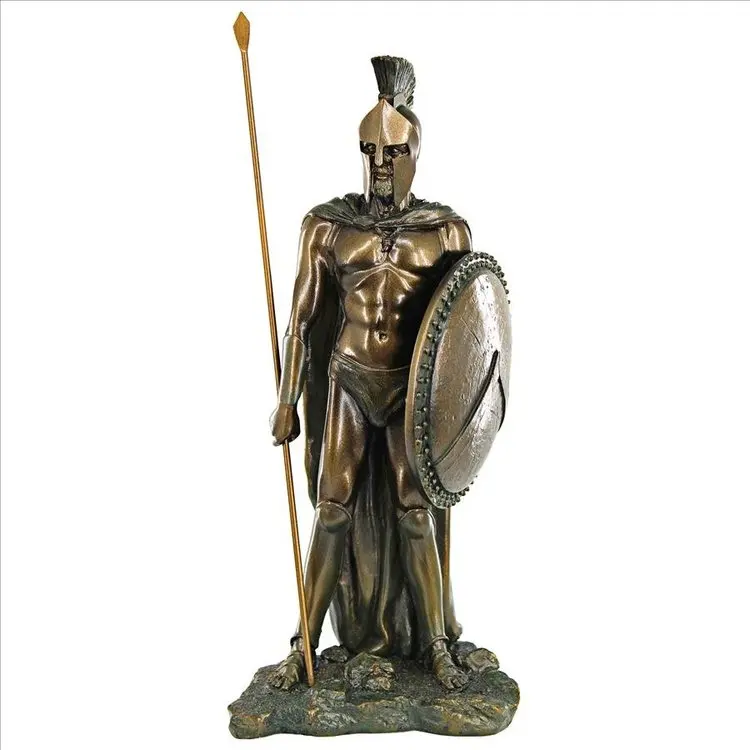 European Vintage Bronze Roman Armor Spartan Warrior Statue Medieval Resin Handicraft Ornaments Vintage Home Souvenirs Figurine