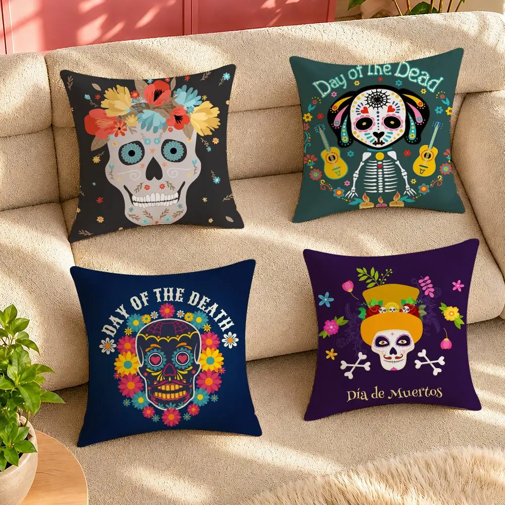 Mexico Easter Flower Skeleton Cushion Cover Case Anti-dustmite Pillowcase Invisible zipper silky short plush Sofa cushion cover