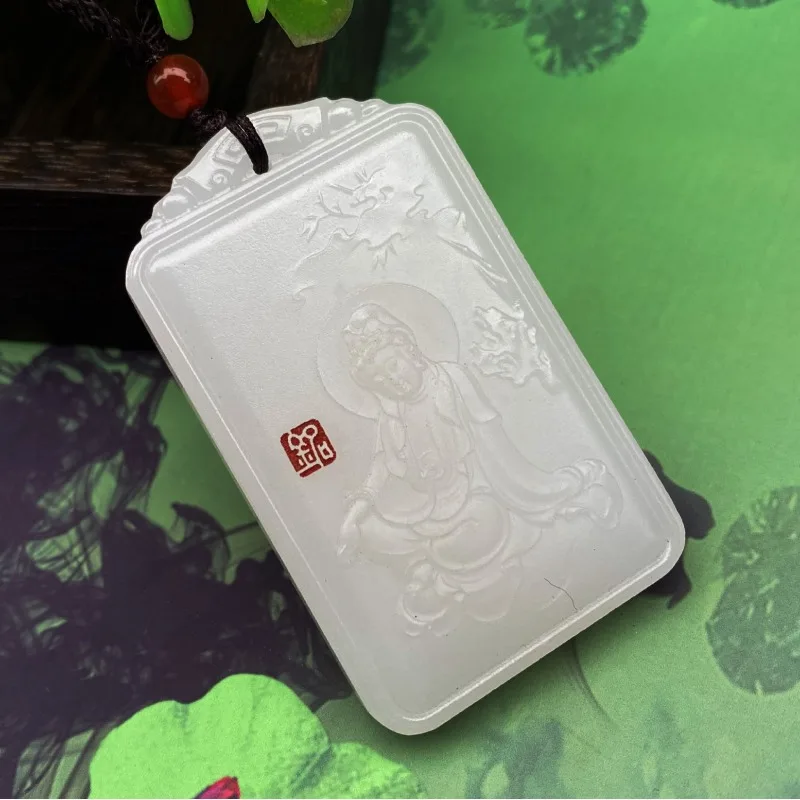 

Большой квадратный кулон «Белая Гуаньинь» из Афганистана, цепочка для свитера, гравировка, мужской крупный кулон, аксессуары для одежды