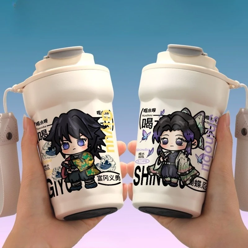 Demon Slayer Kochou Shinobu Tomioka Giyuu Cartoon Pattern Insulated Cup, Creative Personalized Leak-proof Student Water Bottle