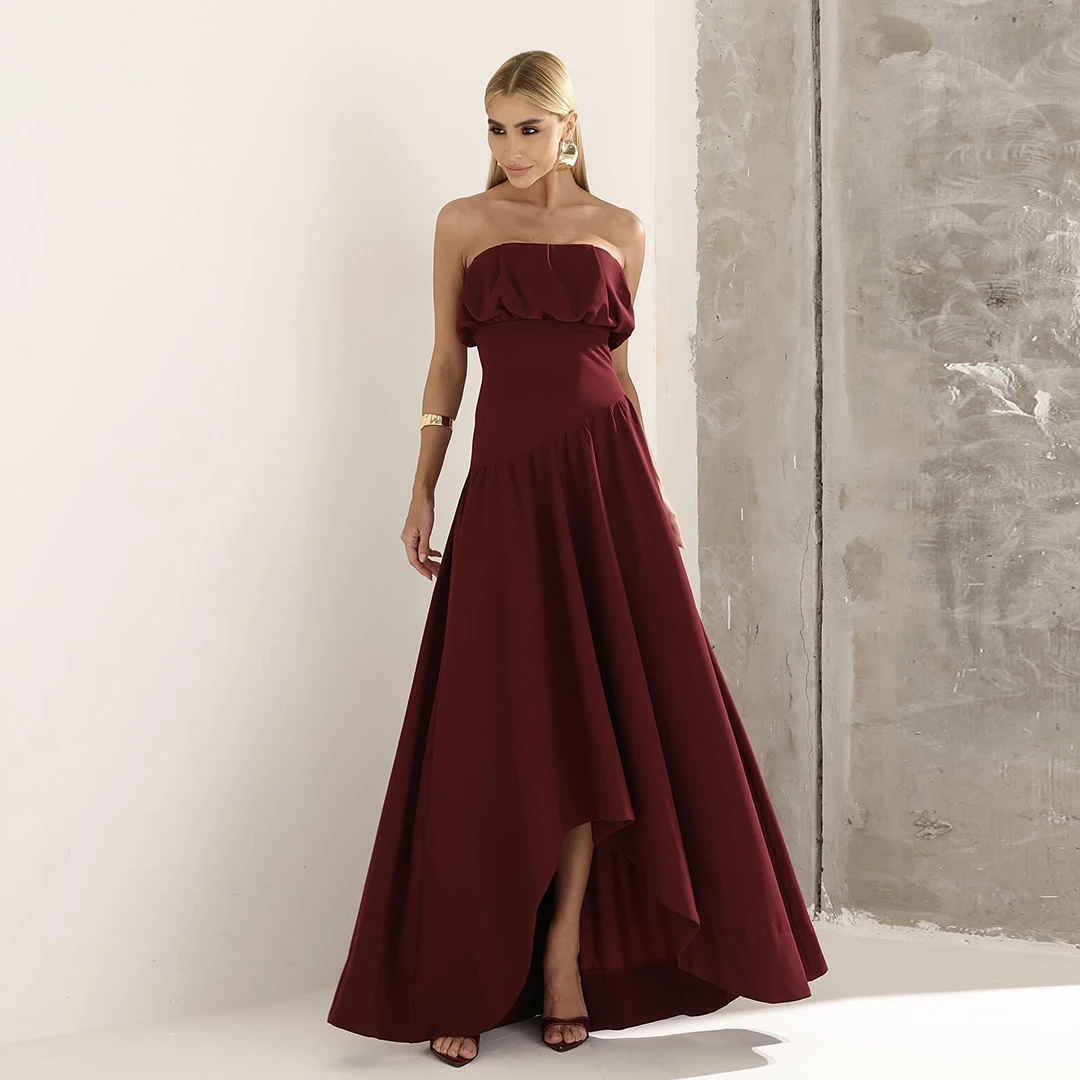 Trend High Waist A-Line Maxi Dress Strapless Evening Party Dress Vintage Ruched Bodice Pleated Beach Vacation Resort Wear Summer