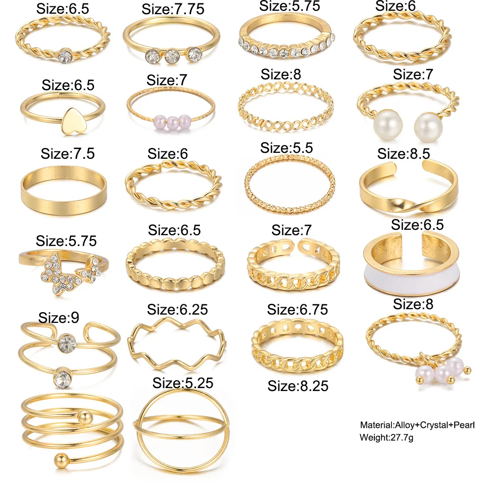 22 Piece Set of European and American Niche Versatile Exquisite Drip Oil Wave Ring Multi Joint Ring Set Love Geometric Ring