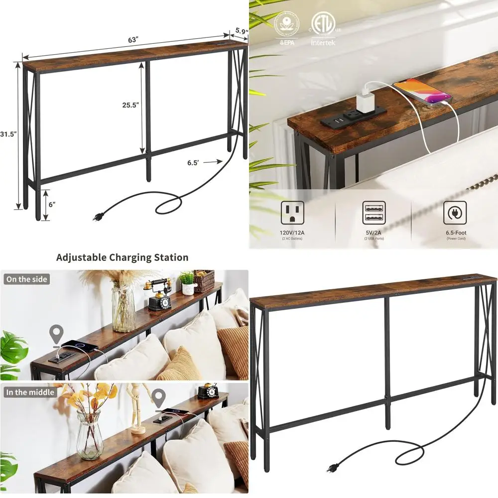 

Тонкий консольный столик Slim Power, 63 дюйма (ширина) x 31,5 дюйма (высота), с кабелем длиной 6,5 футов, цвет: рустик-коричневый