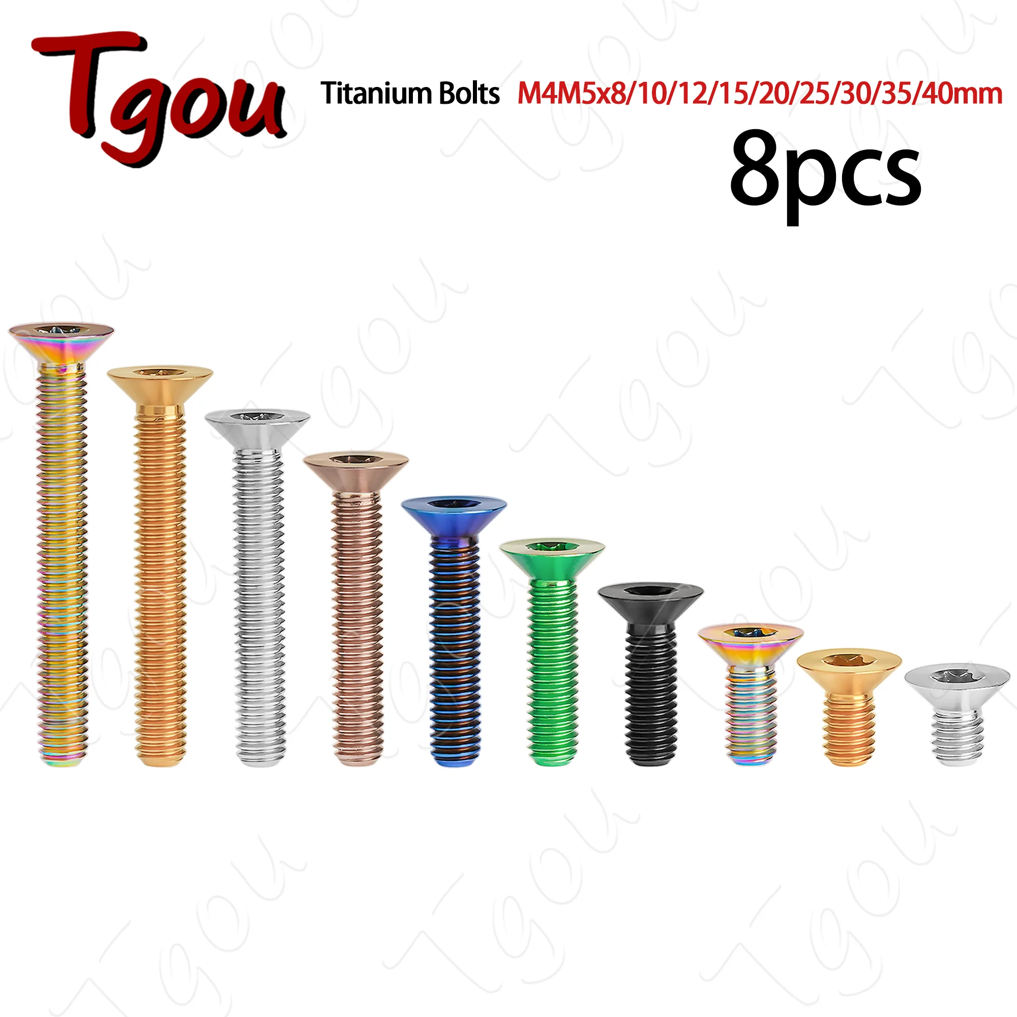 Tgou Titanium Bolts M4M5x8/10/12/15/20/25/30/35/40mm Lengths Flat Countersunk Head Screw for Bicycle Motorcycle Car 8pcs