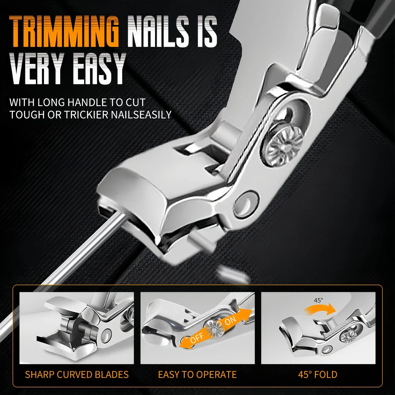 กรรไกรตัดเล็บคุณภาพสูงด้ามยาวสีดํา Textured Grip มเล็บมือตัดเล็บหนา Hard กรรไกรตัดเล็บเท้าเครื่องมือ