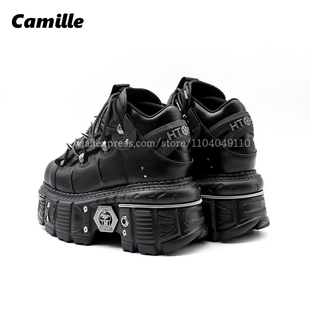 Rock Punk Style Metal Rivet 9CM Heel Ankle Boots 2025 All-Match  Street style Height Increasing Shoes Large Size Cool Girl Boots
