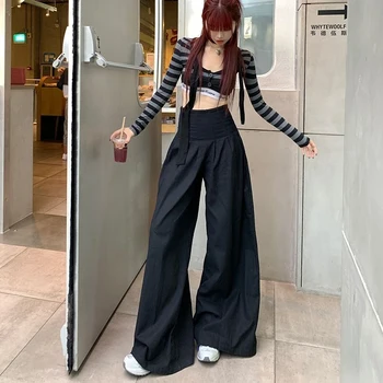 Women High Waist Wide Leg Pants Summer Y2K Casual Streetwear Straight Trousers Korean Fashion All Match Loose Chic Female Pants