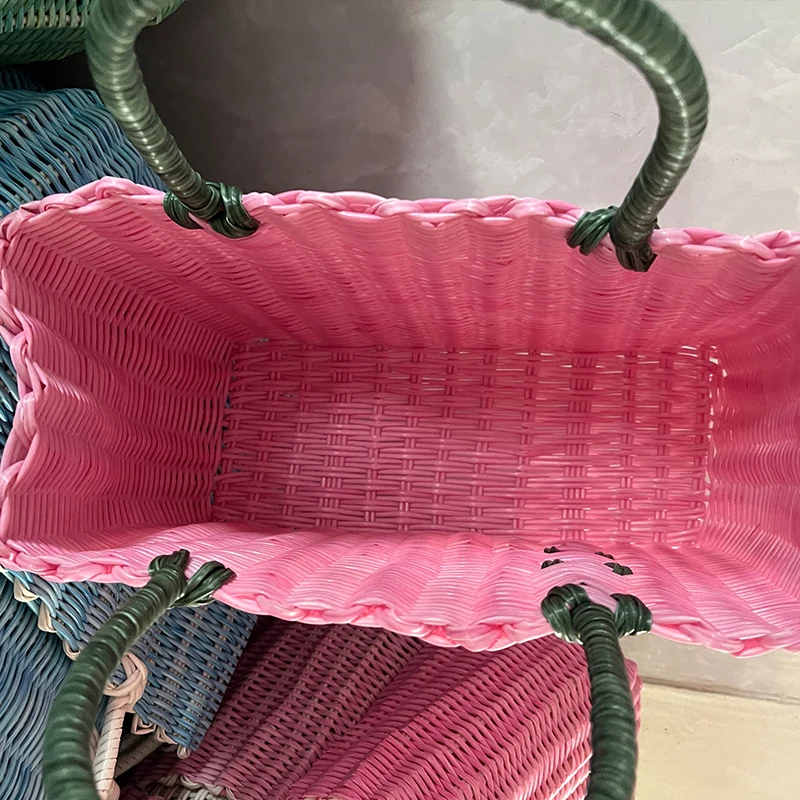 المنسوجة يدويا Wier مقبض سلة الخضار سلة فاكهة في الهواء الطلق نزهة المرجع سلة اليدوية Crt سلة التخزين البلاستيكية