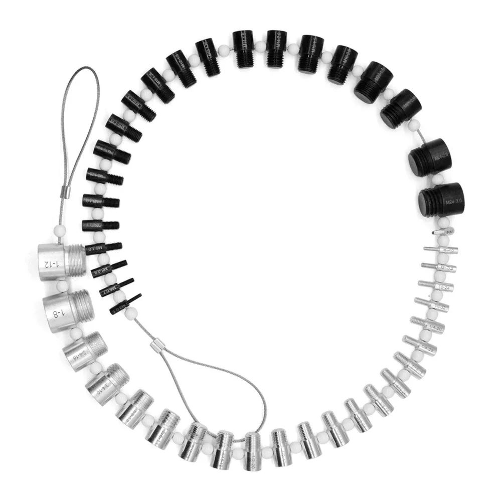 Comprobador de rosca de perno de tuerca con bucle colgante, probador de rosca de perno, 44 medidores macho/hembra, 23 pulgadas y 21 tamaños métricos, Kit de herramientas de medición