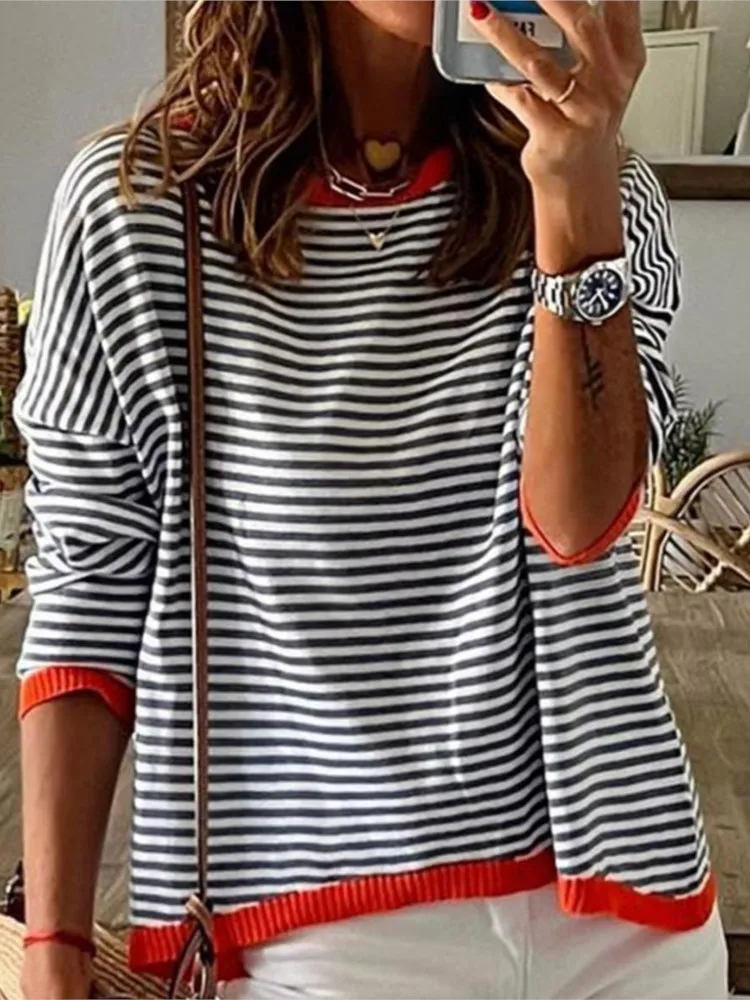 Autumn Long Sleeves Off Shoulder Tops Sweaters Winter Batwing Sleeve Loose Sweater Women Striped Design Knitted Sweater Pullover