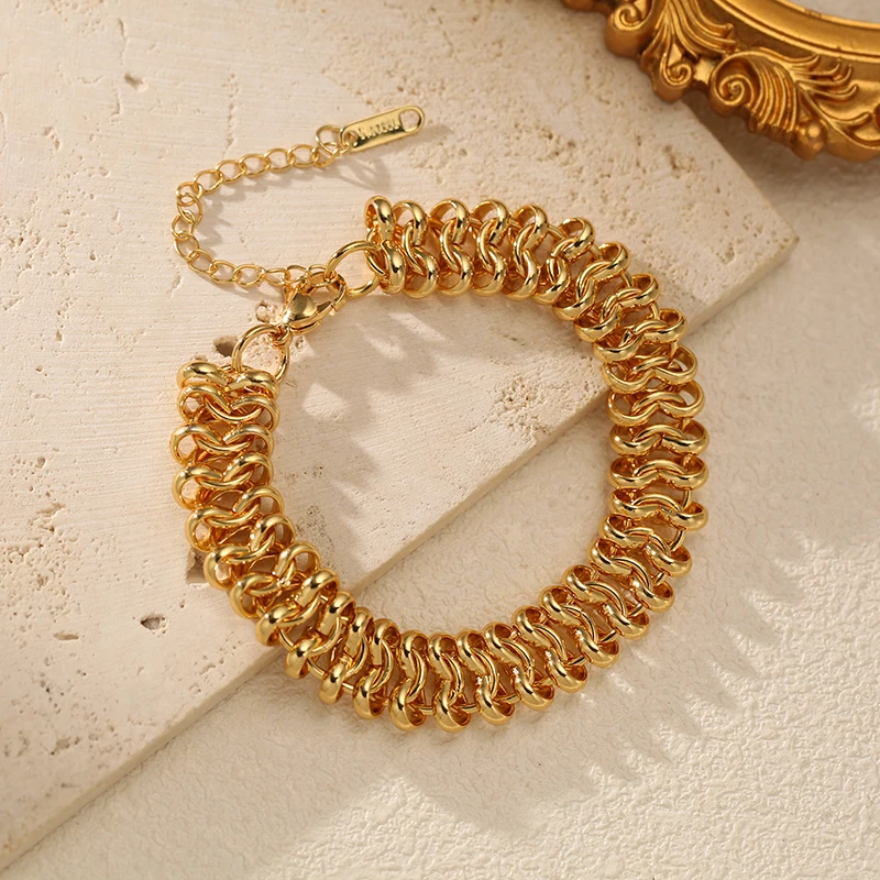 EILIECK Edelstahl Halsketten- und Armband-Set für Damen, Goldfarben, wasserdicht, mit markanter Metalltextur, dicker Kette, modisches Schmuckstück. – Detail 18